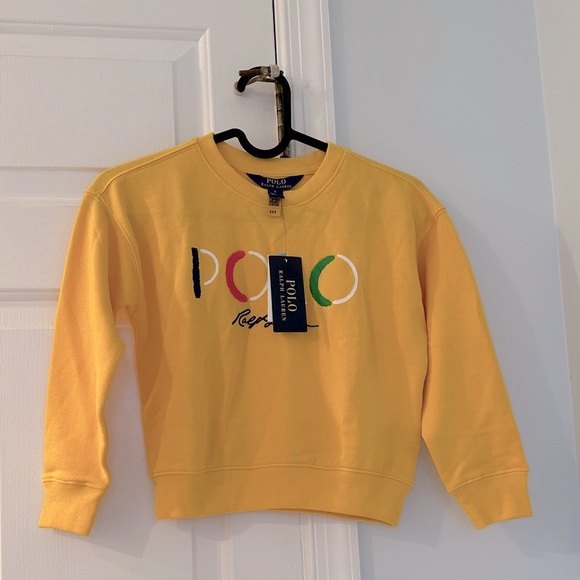 Ralph Lauren Logo Terry Sweatshirt Vibrant Yellow Crewneck - Picture 1 of 11